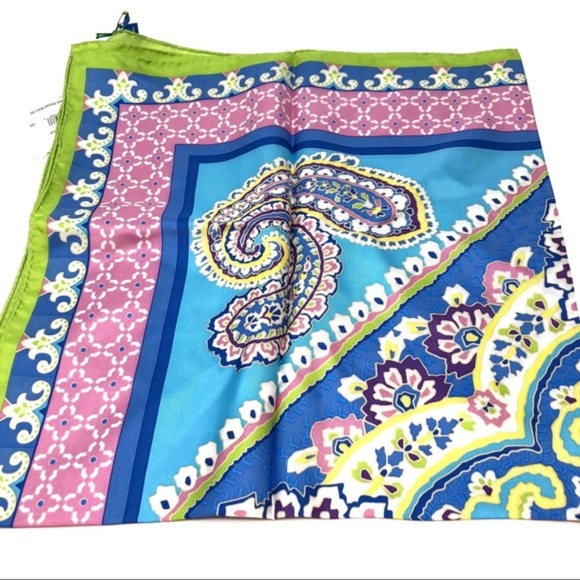 NWT Vera Bradley Silk Capri Blue Pink Silk Scarf - Picture 3 of 5